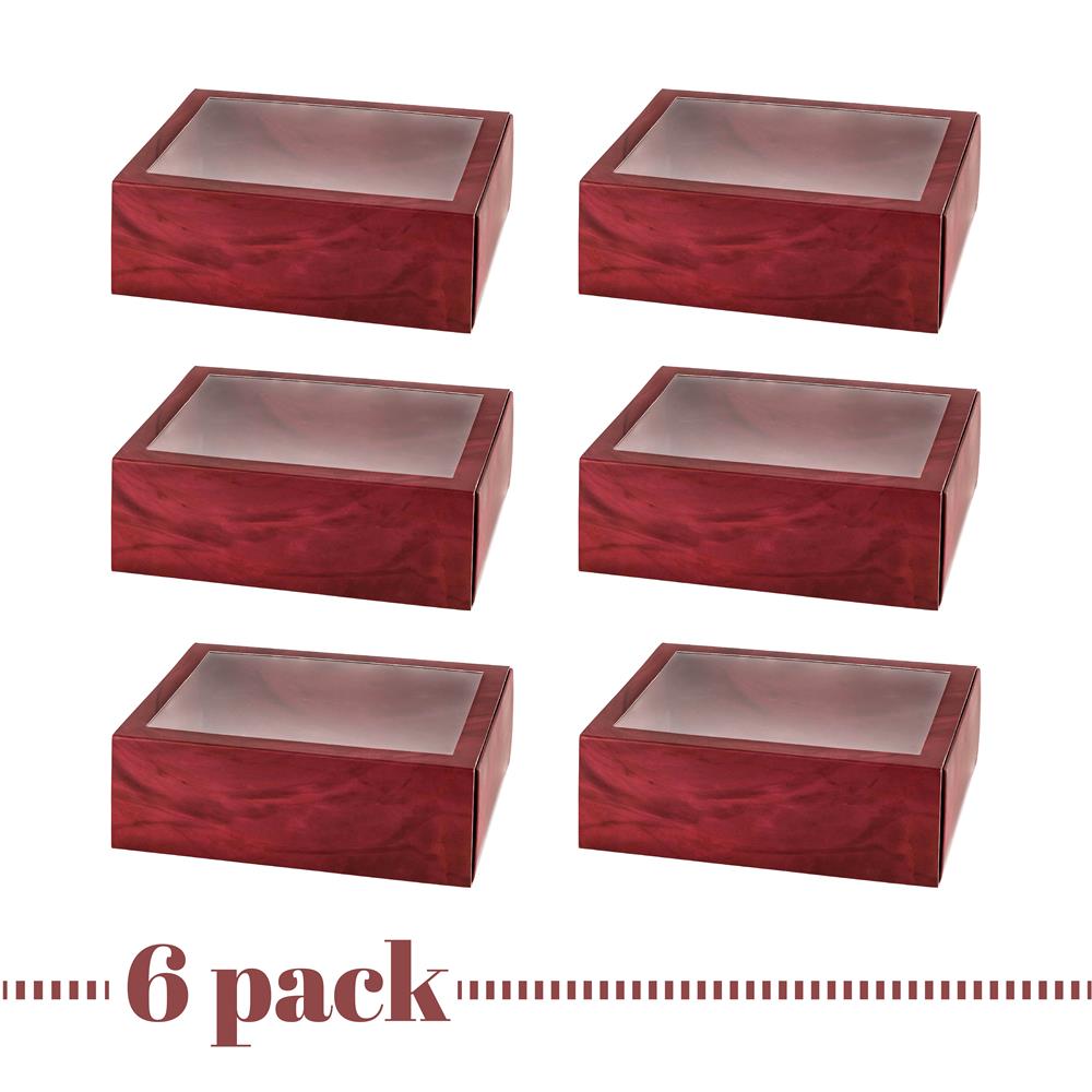 Clear Window Gift Boxes Rectangle Burgundy 7.5" X 5" X 2.5" 6 Pack